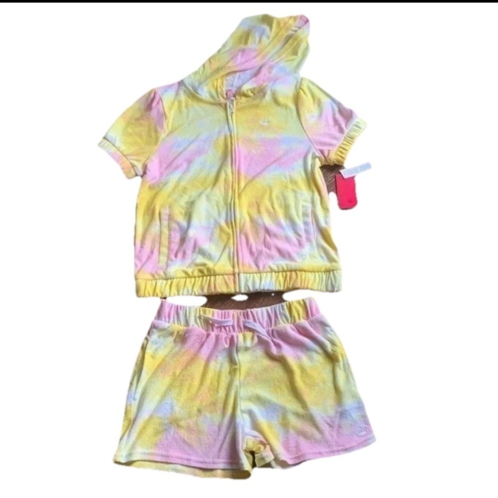 Y2K Juicy Couture Terry Cloth Tie Dye Set Hoodie Sorts Girls Sz XL NWT